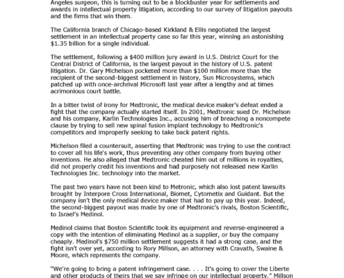 [Pg. 1] IP Litigation A wards, Settlements Reach Record Highs Portfolio Media, New York (November 5, 2005)