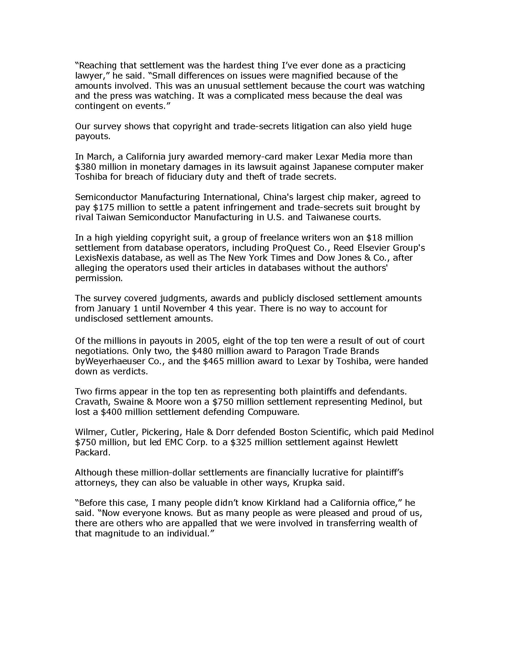 [Pg. 2] IP Litigation A wards, Settlements Reach Record Highs Portfolio Media, New York (November 5, 2005)