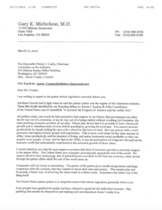 Dr. Gary K. Michelson's letter supporting the America Invents Act and the US Patent & Trademark Office.