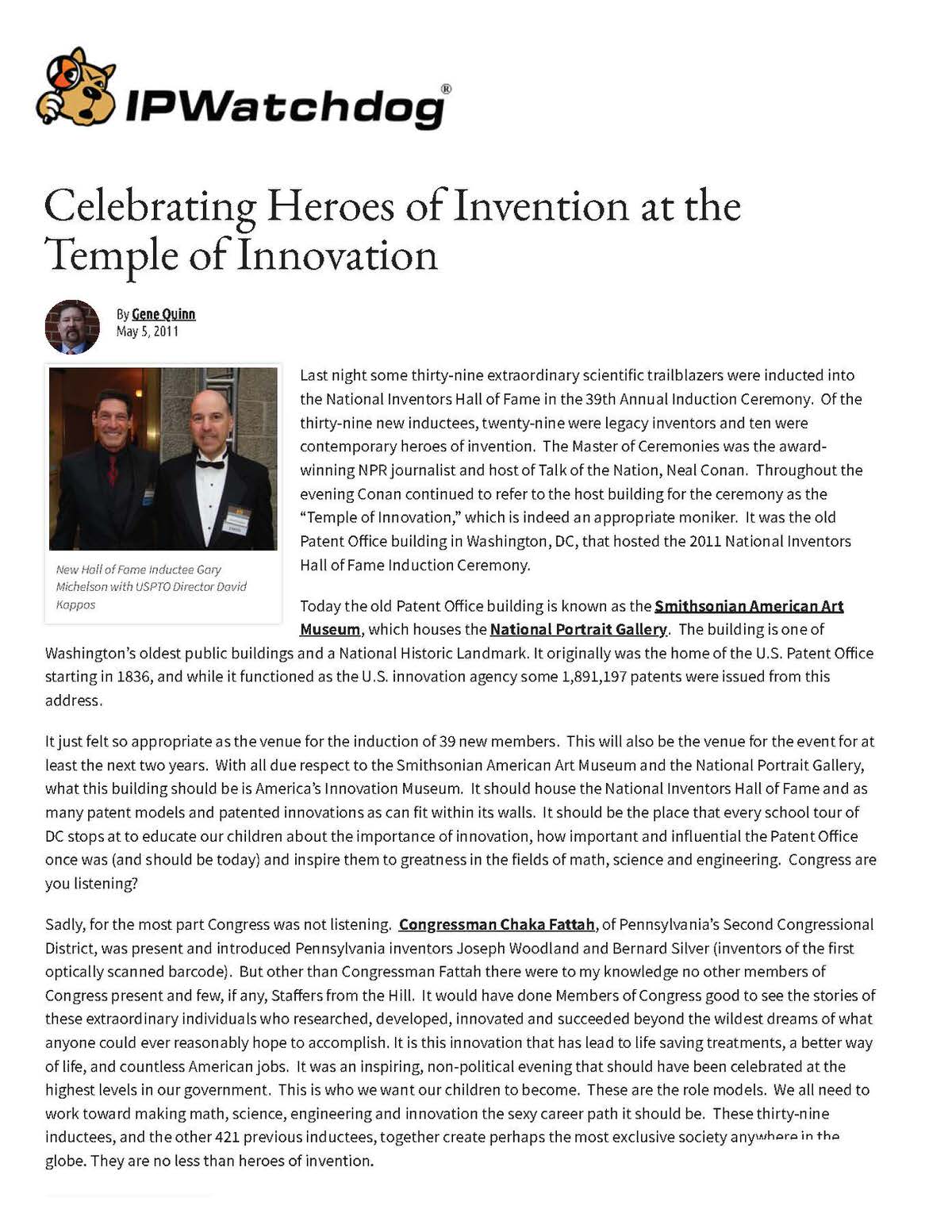 Dr. Gary K. Michelson was inducted into the National Inventors Hall of Fame in 2011. Photo by IP Watchdog.