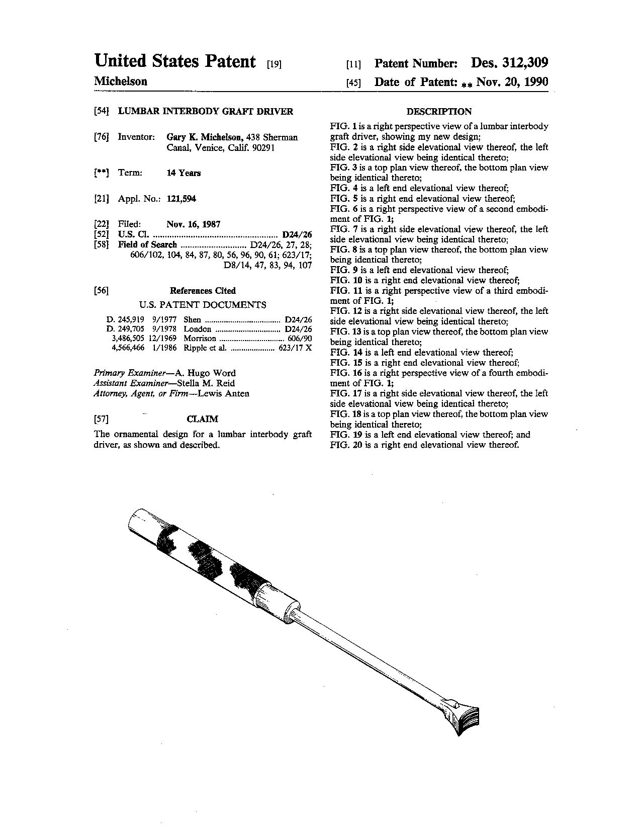 Lumbar interbody graft driver - Patent D312,309