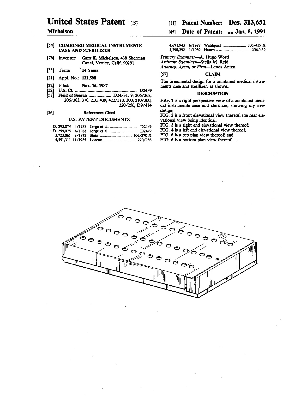 Combined medical instruments case and sterilizer - Patent D313,651