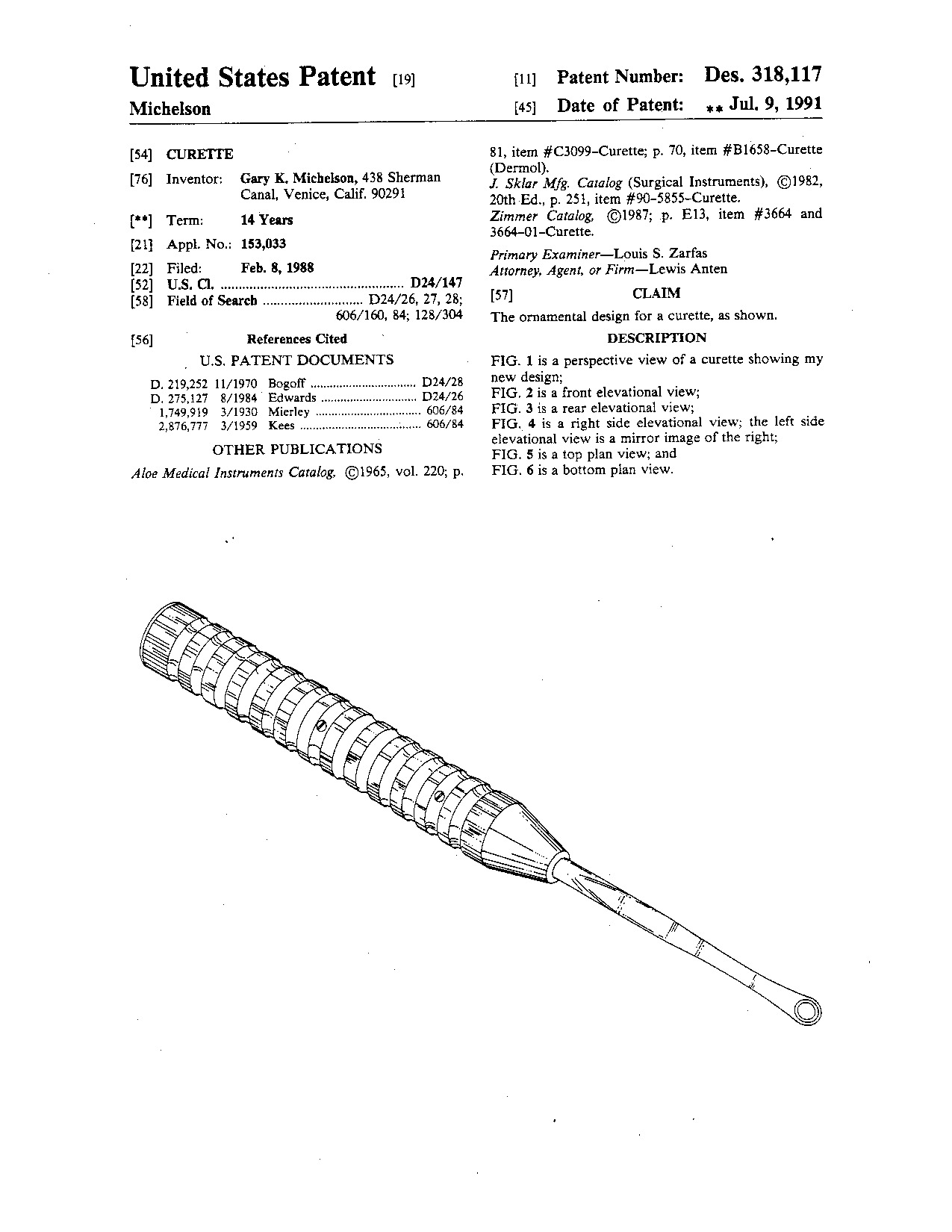Curette - Patent D318,117