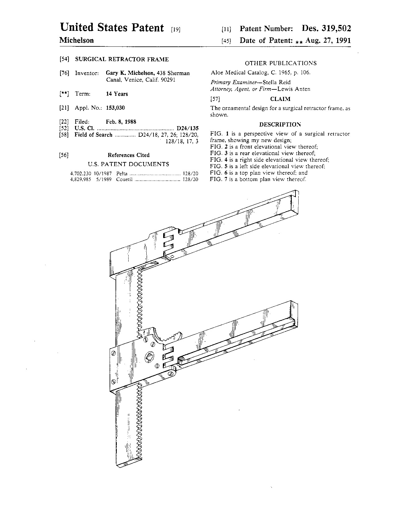 Surgical retractor frame - Patent D319,502