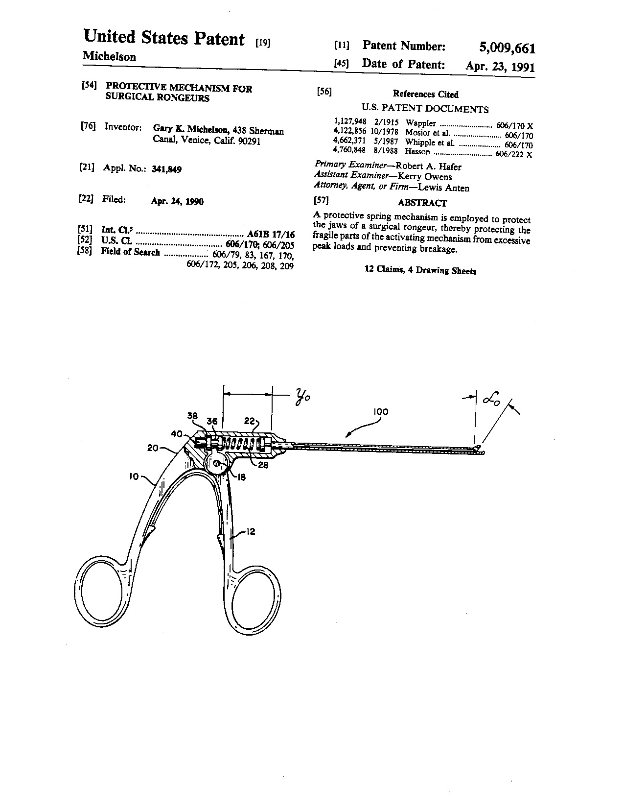 Protective mechanism for surgical rongeurs - Patent 5,009,661