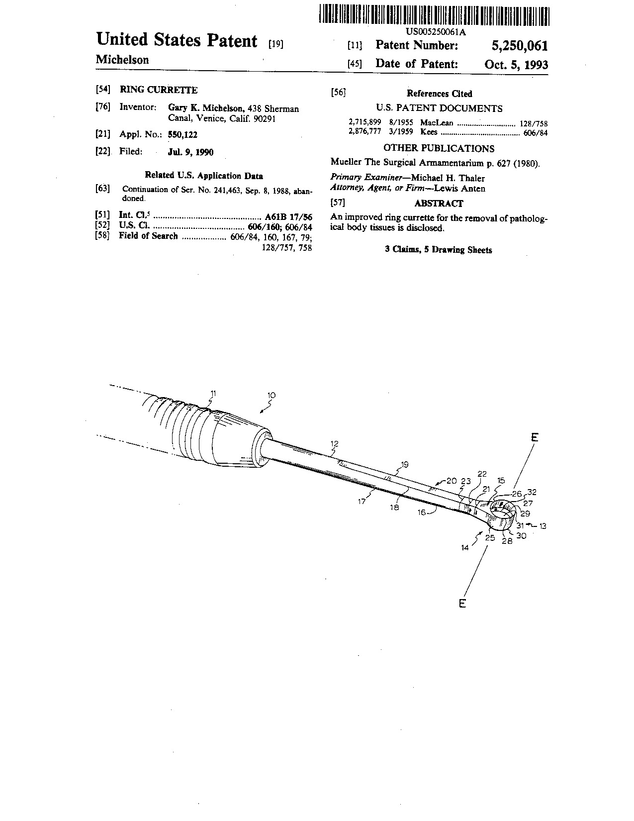 Ring currette - Patent 5,250,061