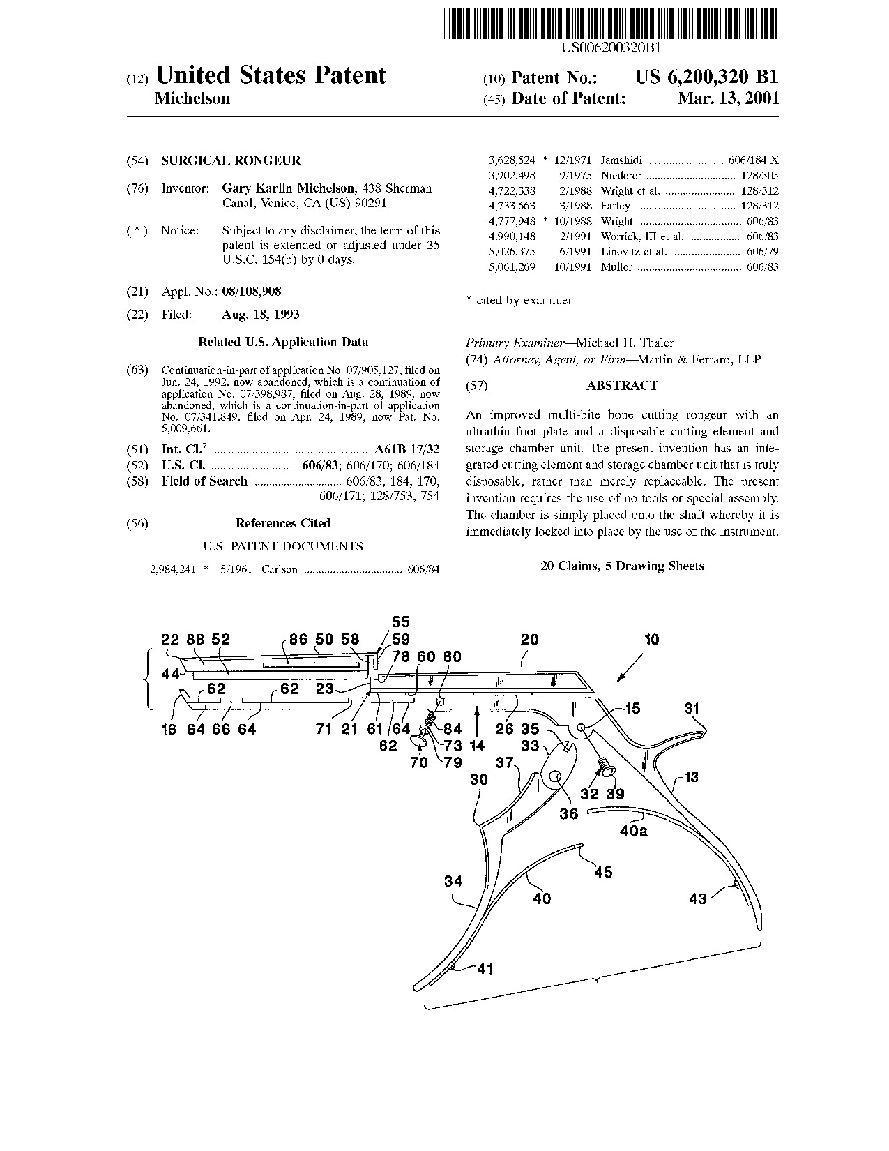 Surgical rongeur - Patent 6,200,320