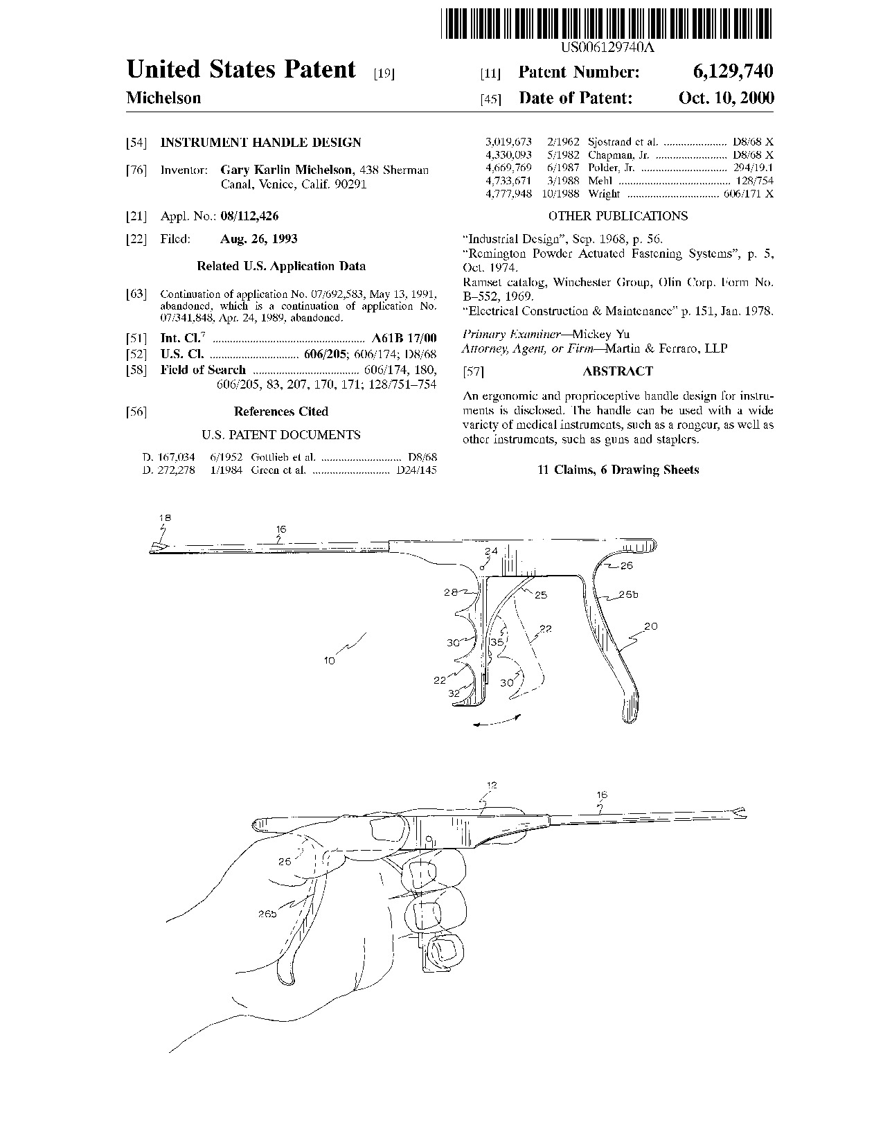 Instrument handle design - Patent 6,129,740