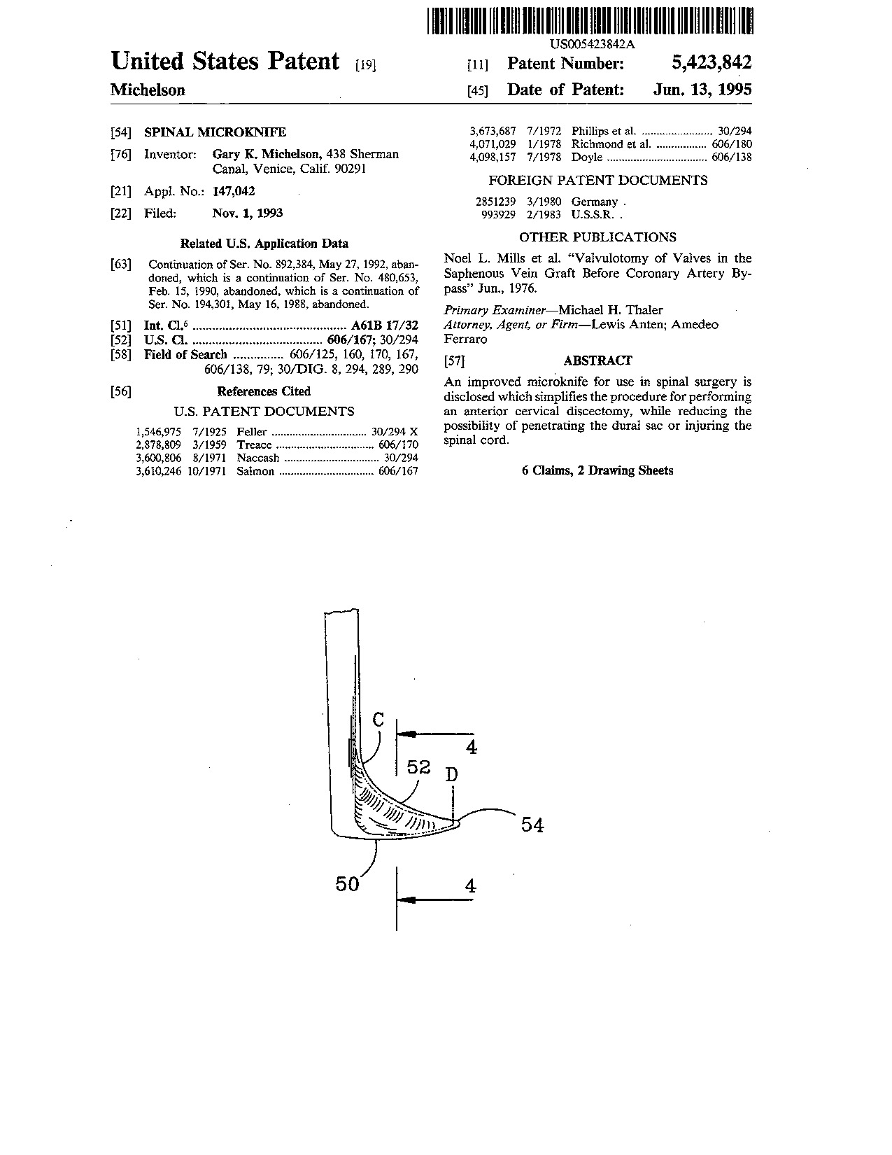 Spinal microknife - Patent 5,423,842
