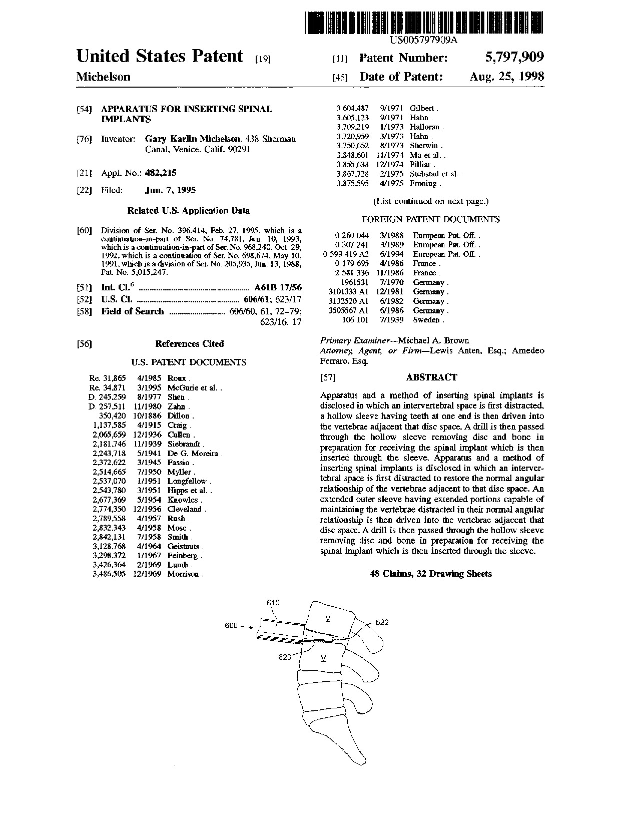 Apparatus for inserting spinal implants - Patent 5,797,909