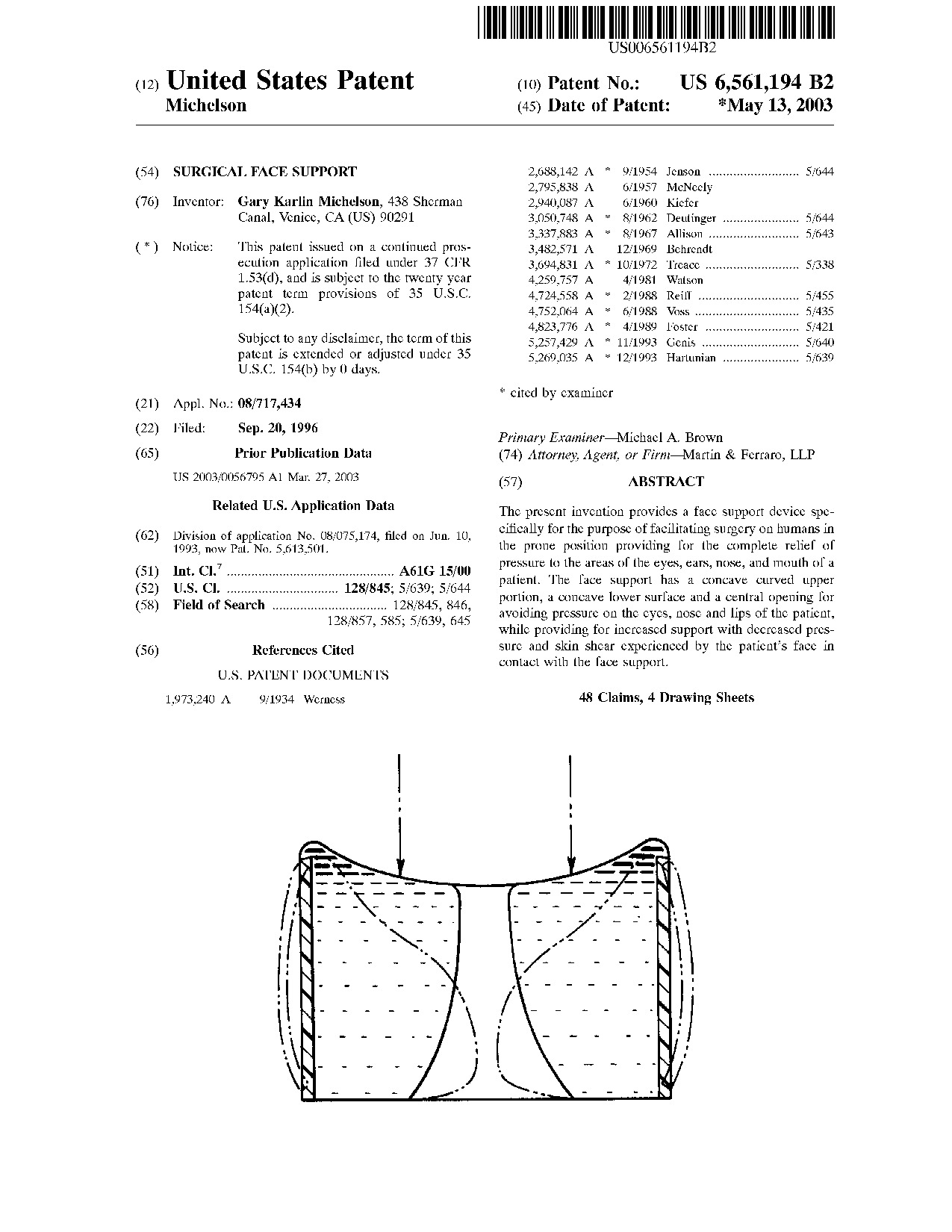 Surgical face support - Patent 6,561,194