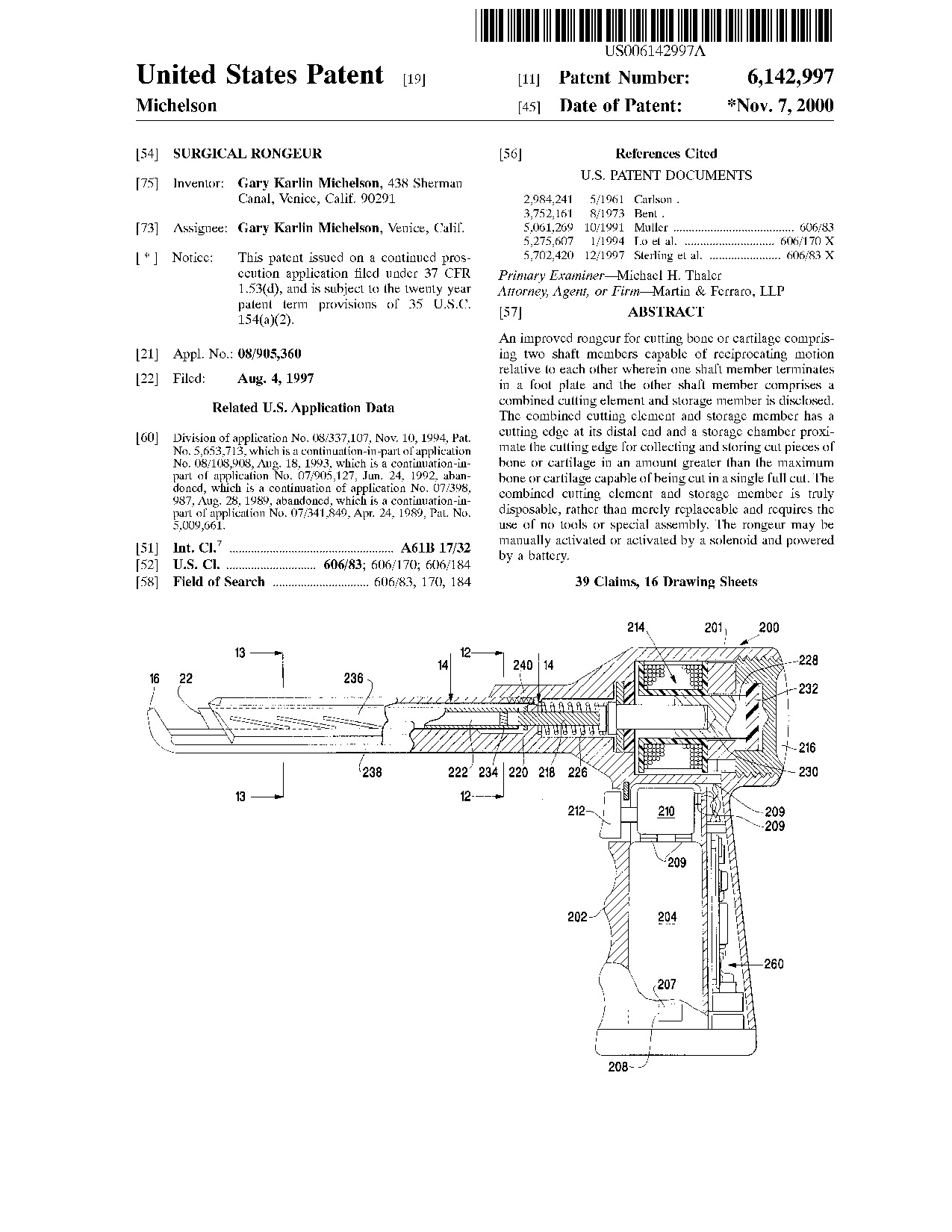 Surgical rongeur - Patent 6,142,997