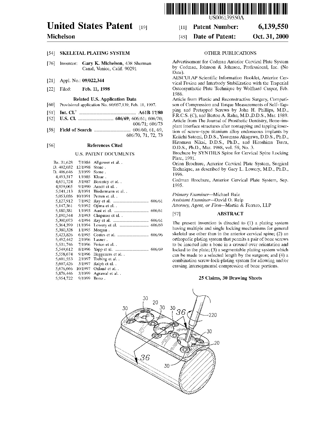 Skeletal plating system - Patent 6,139,550