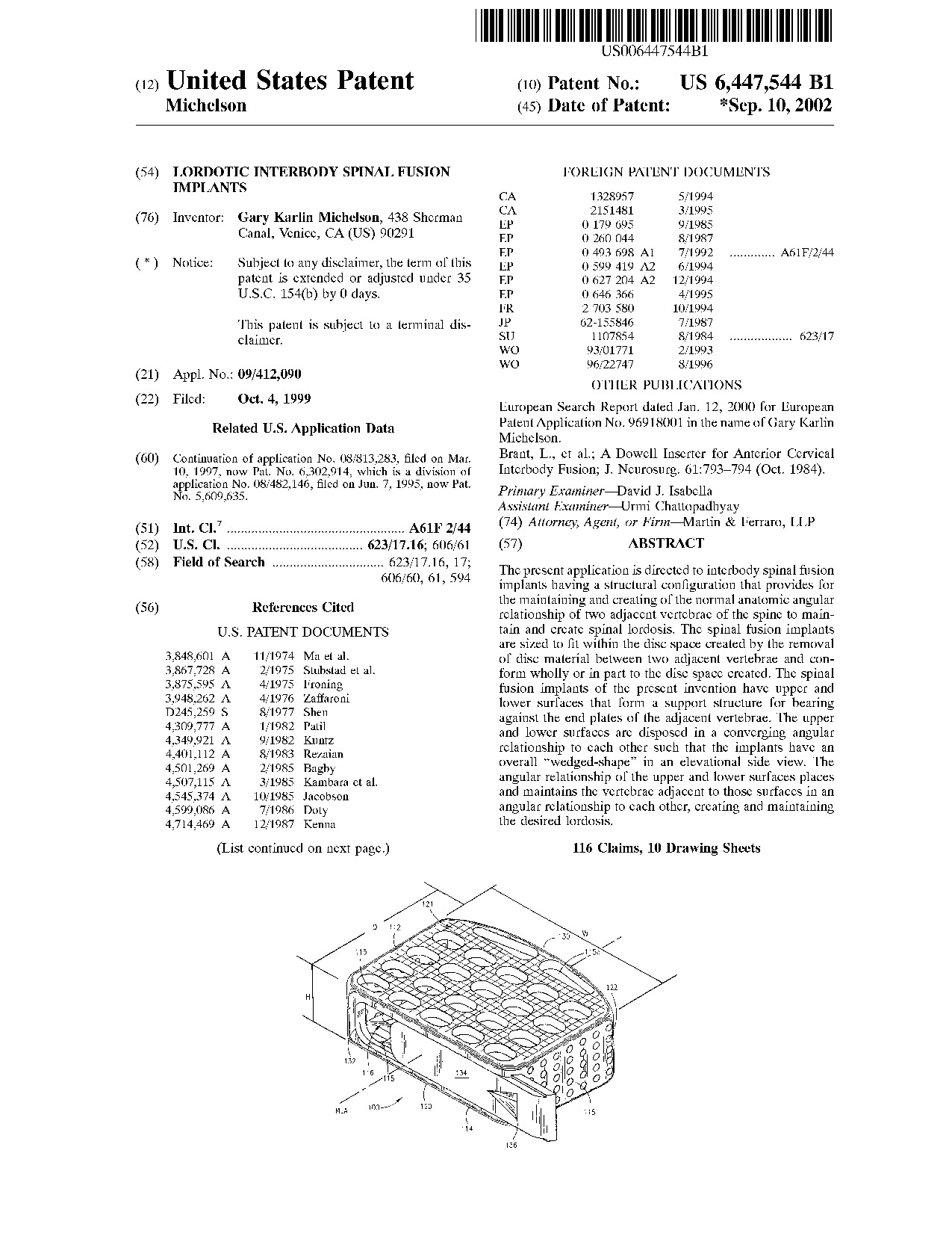 Lordotic interbody spinal fusion implants - Patent 6,447,544