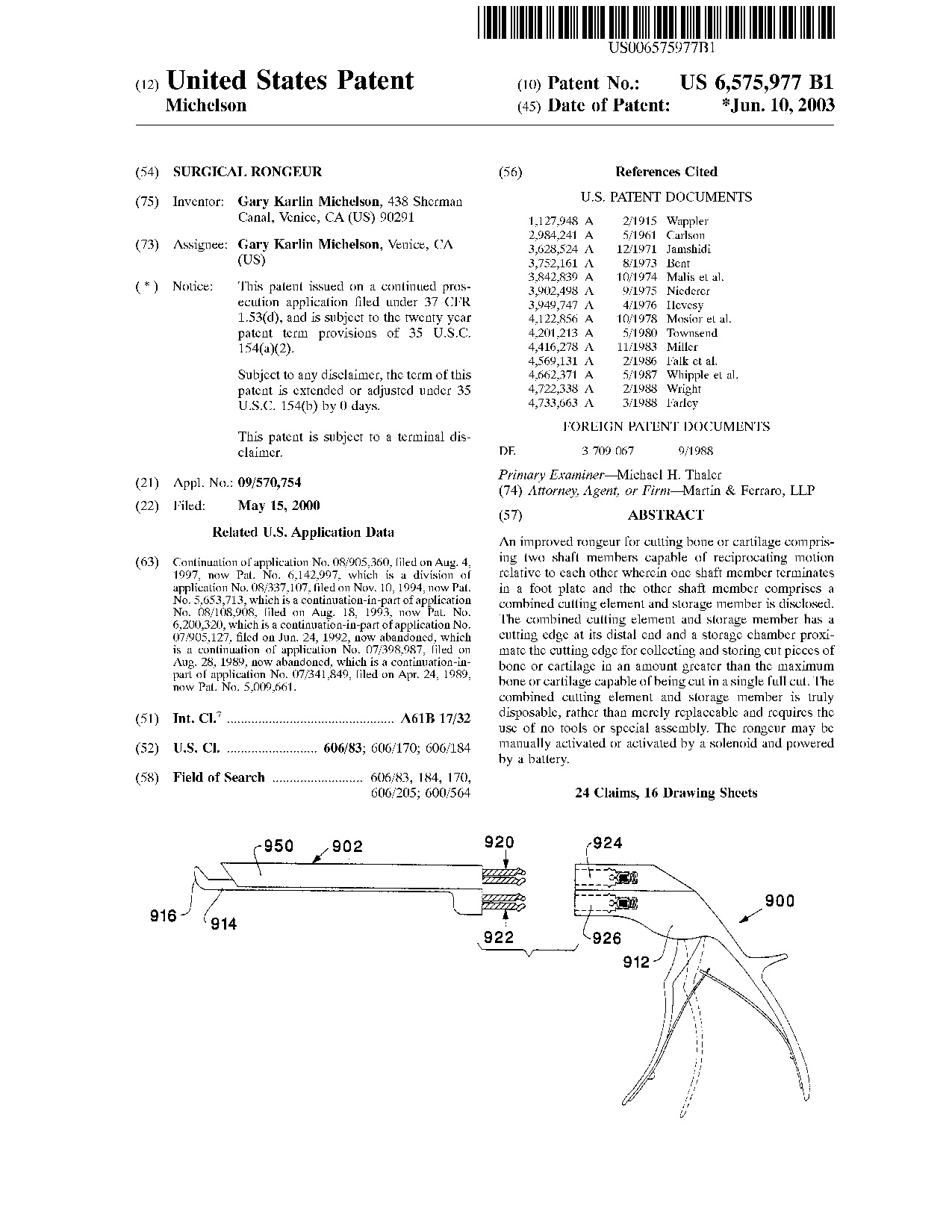 Surgical rongeur - Patent 6,575,977