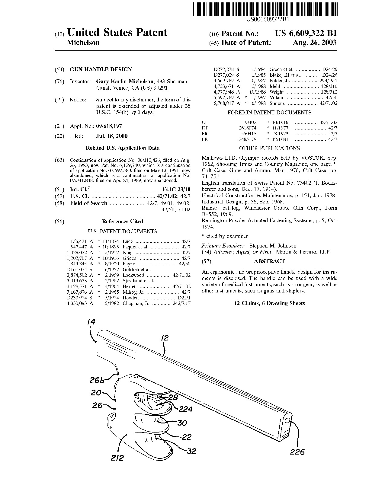Gun handle design - Patent 6,609,322
