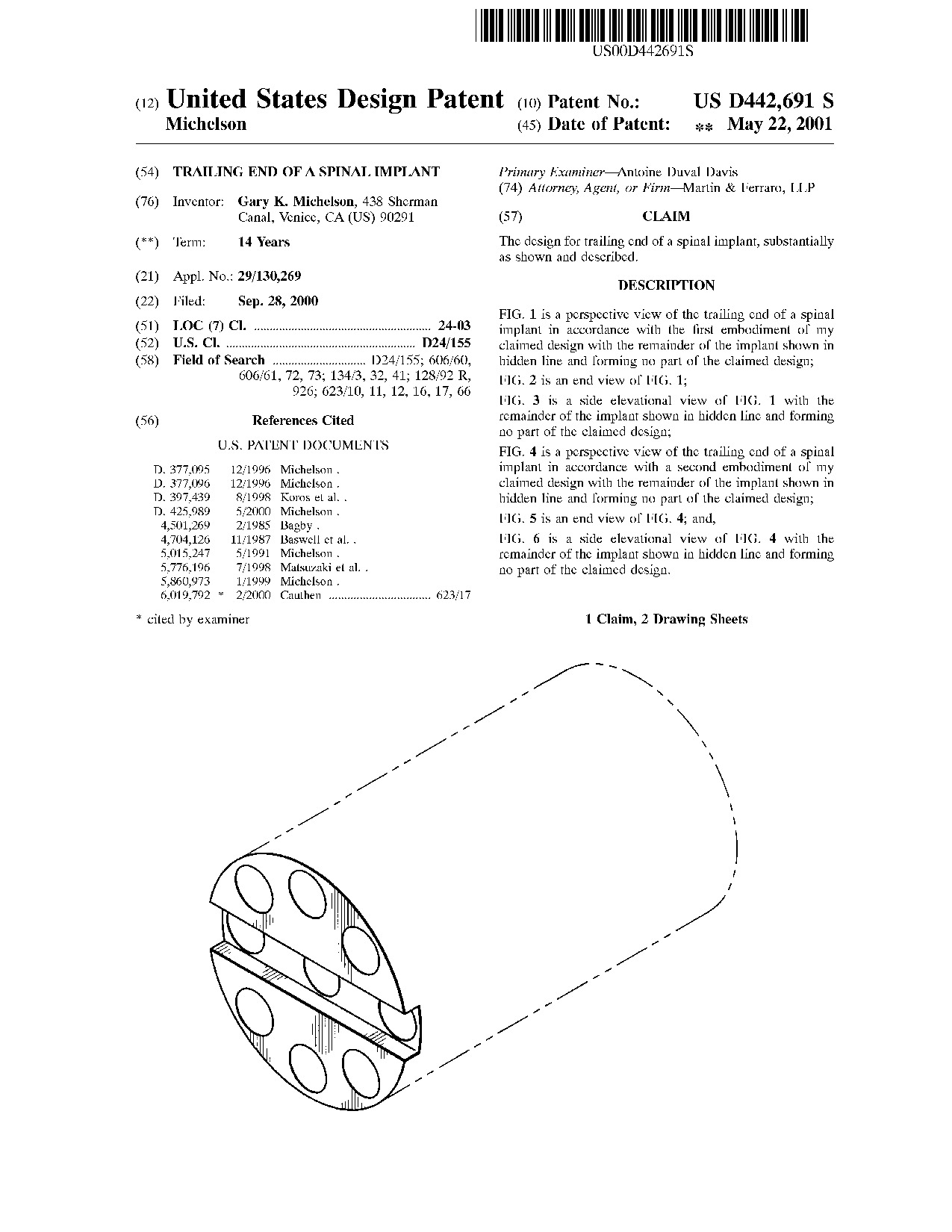 Trailing end of a spinal implant - Patent D442,691
