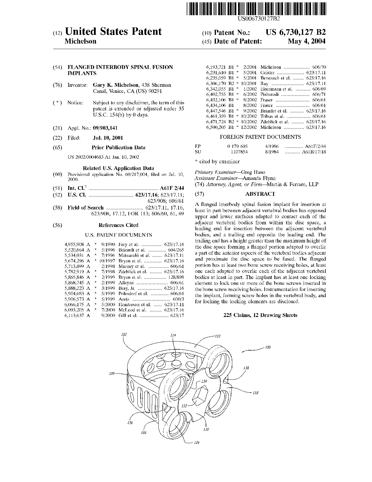 Flanged interbody spinal fusion implants - Patent 6,730,127