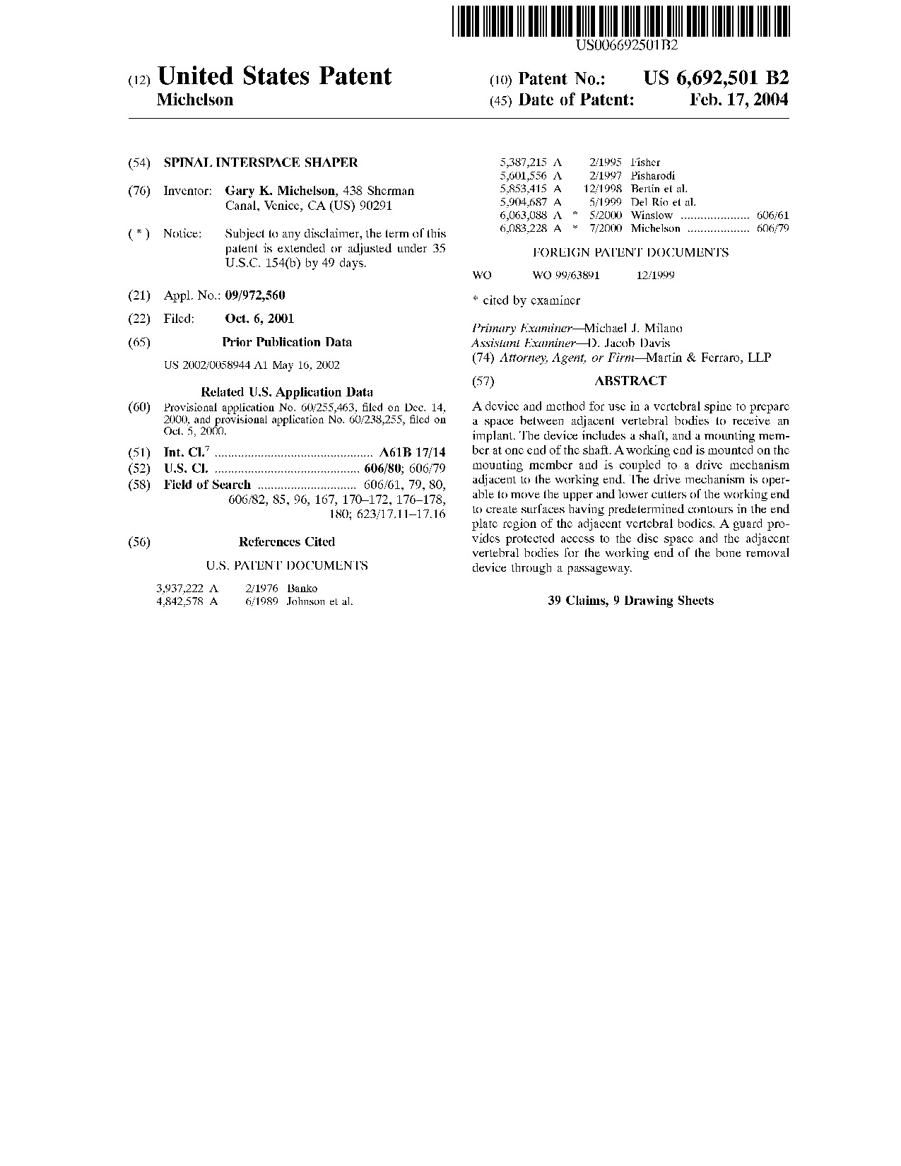 Spinal interspace shaper - Patent 6,692,501