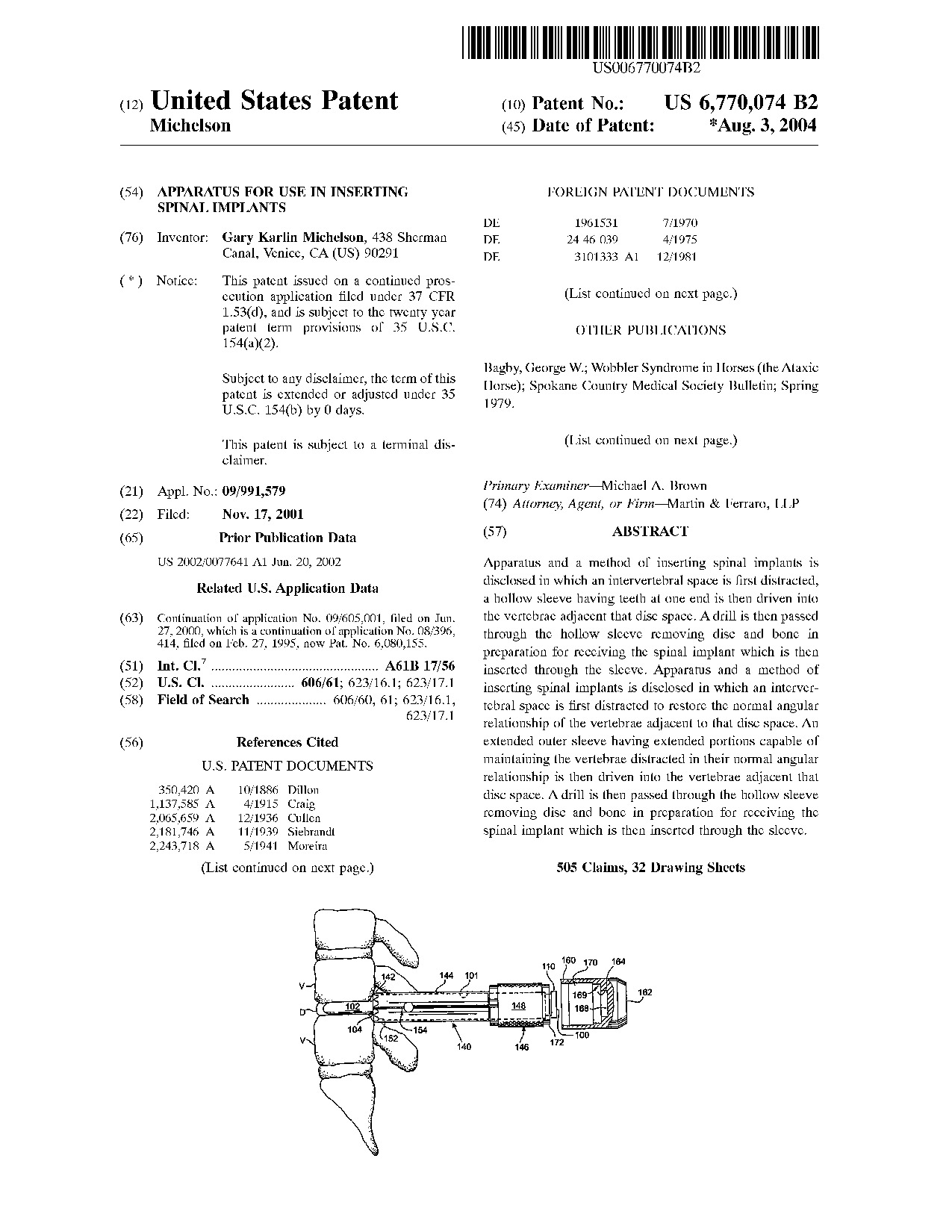 Apparatus for use in inserting spinal implants - Patent 6,770,074