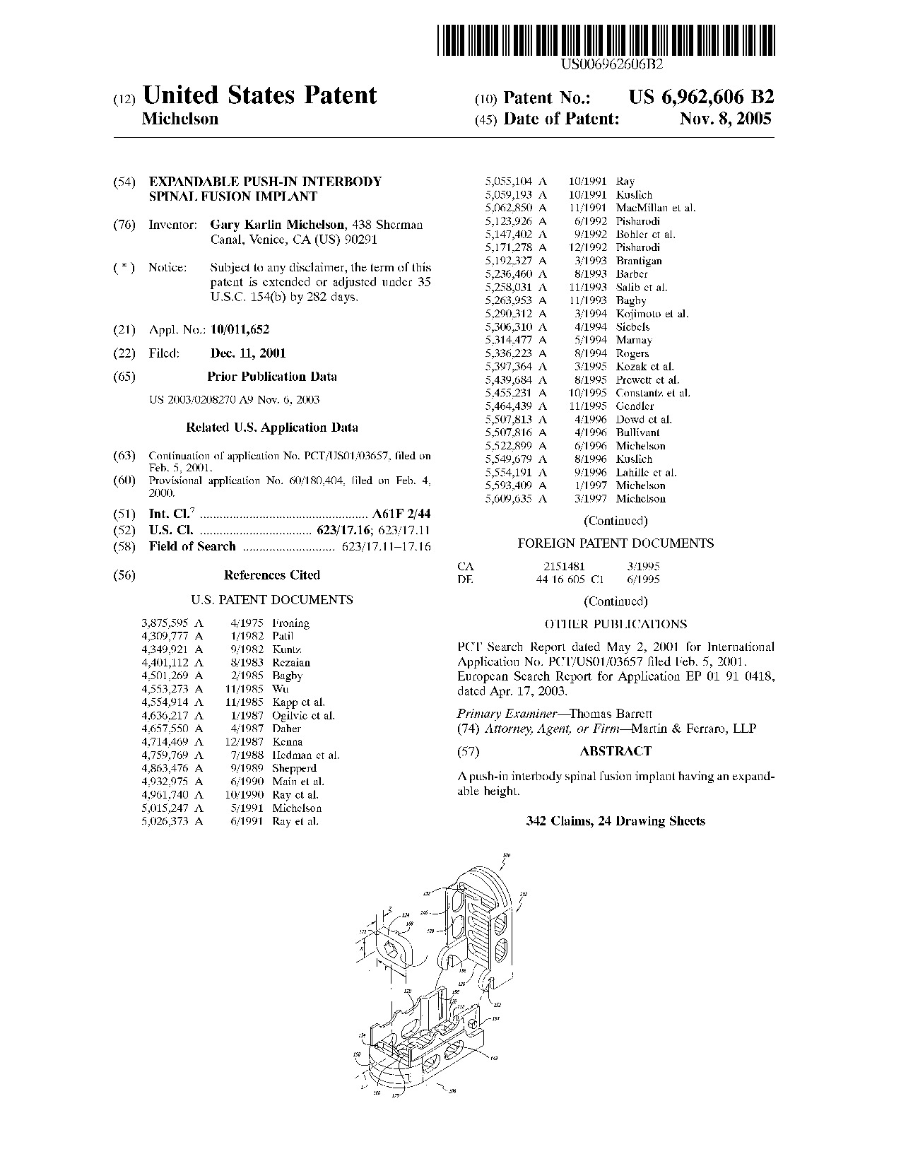 Expandable push-in interbody spinal fusion implant - Patent 6,962,606