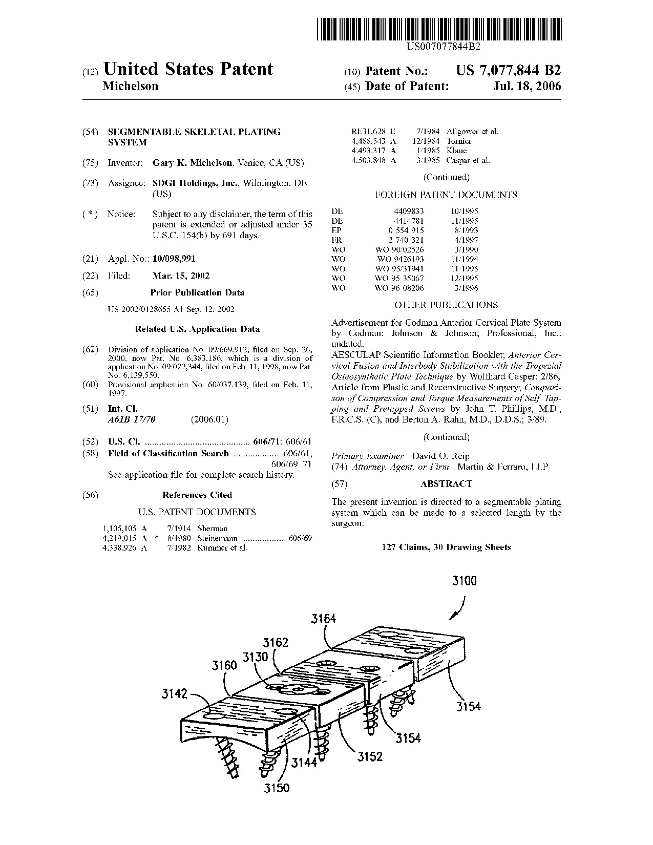 Segmentable skeletal plating system - Patent 7,077,844