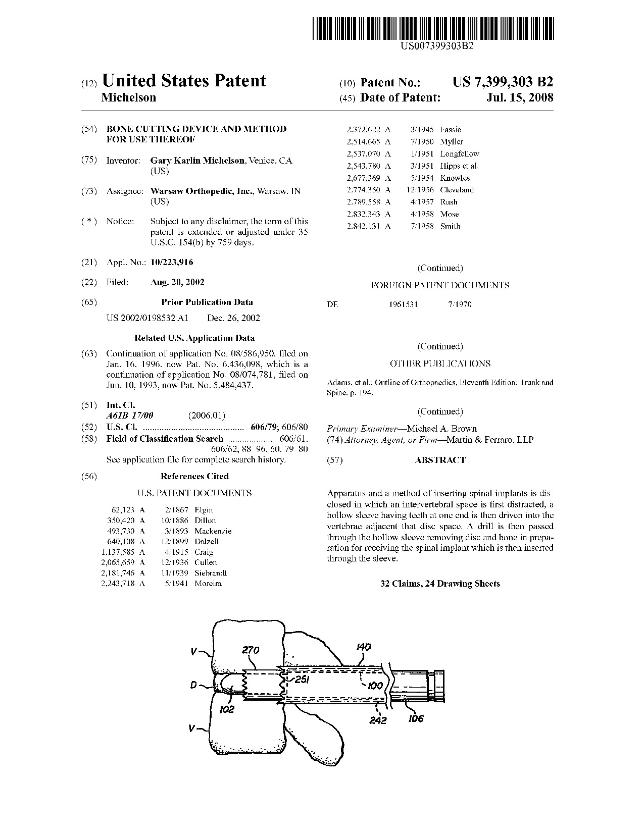 Bone cutting device and method for use thereof - Patent 7,399,303