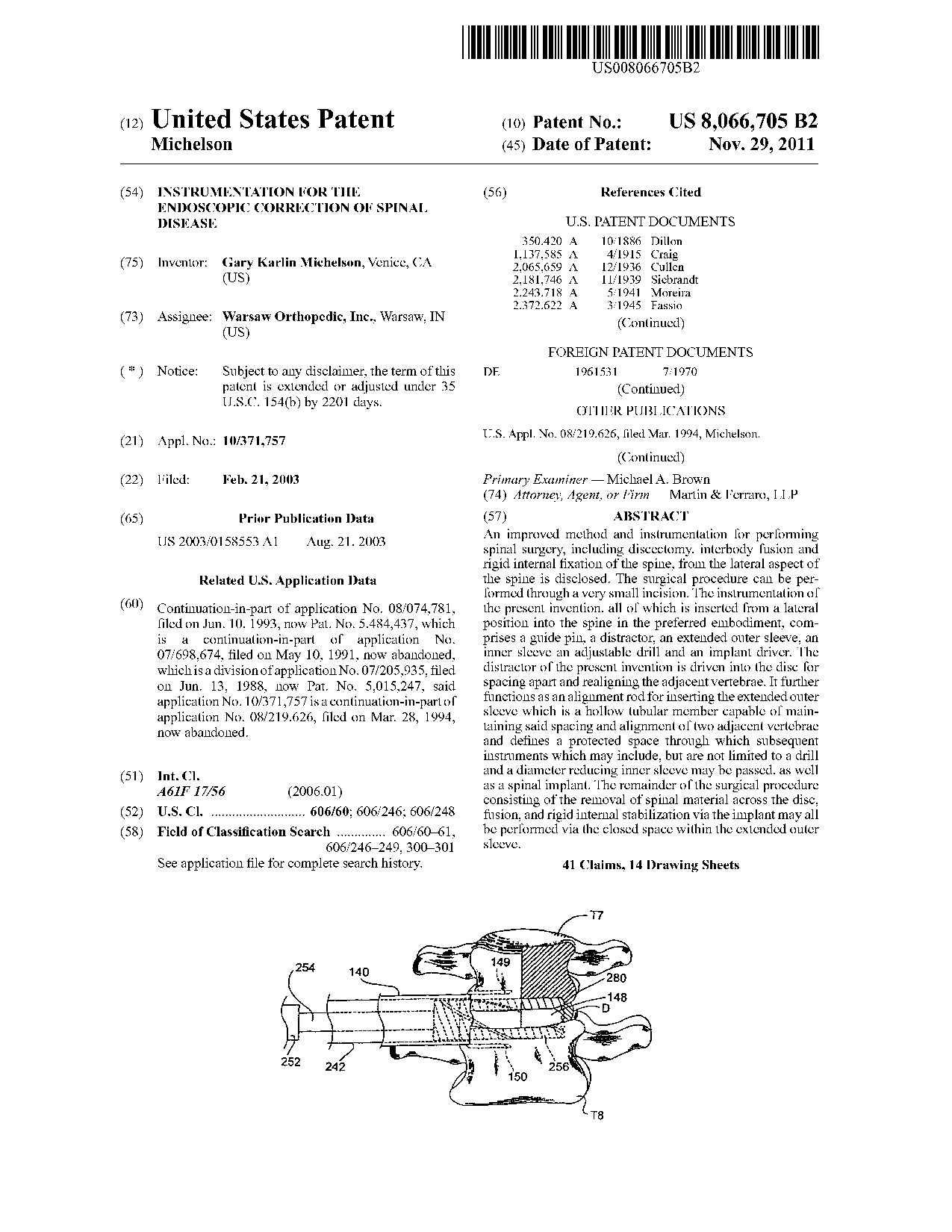 Instrumentation for the endoscopic correction of spinal disease - Patent 8,066,705