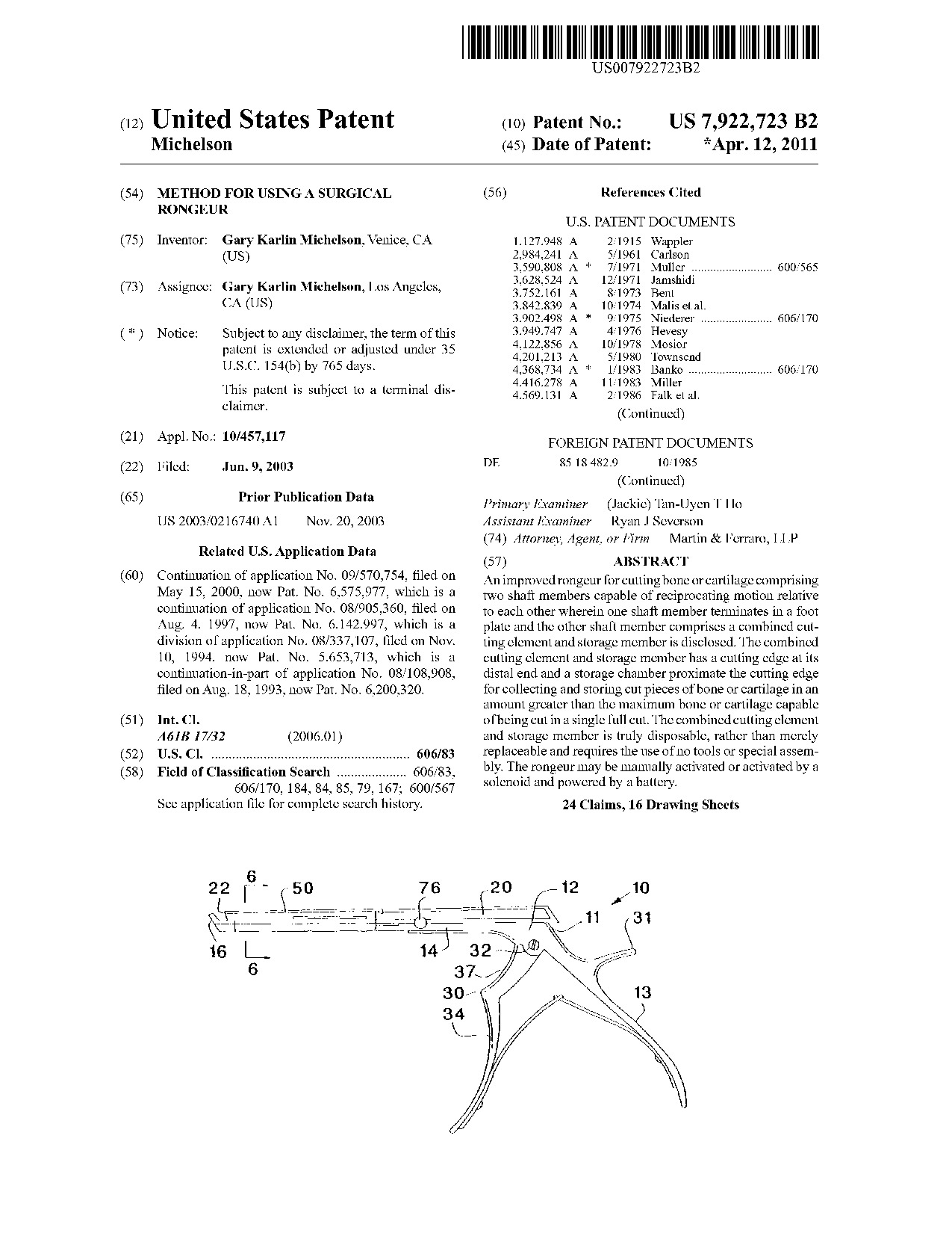 Method for using a surgical rongeur - Patent 7,922,723