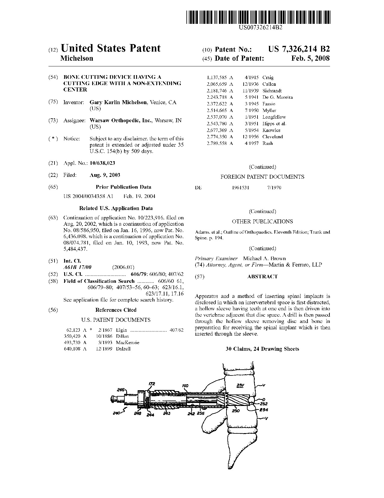 Bone cutting device having a cutting edge with a non-extending center - Patent 7,326,214