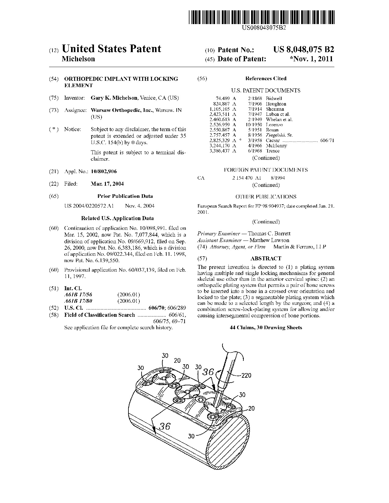 Orthopedic implant with locking element - Patent 8,048,075