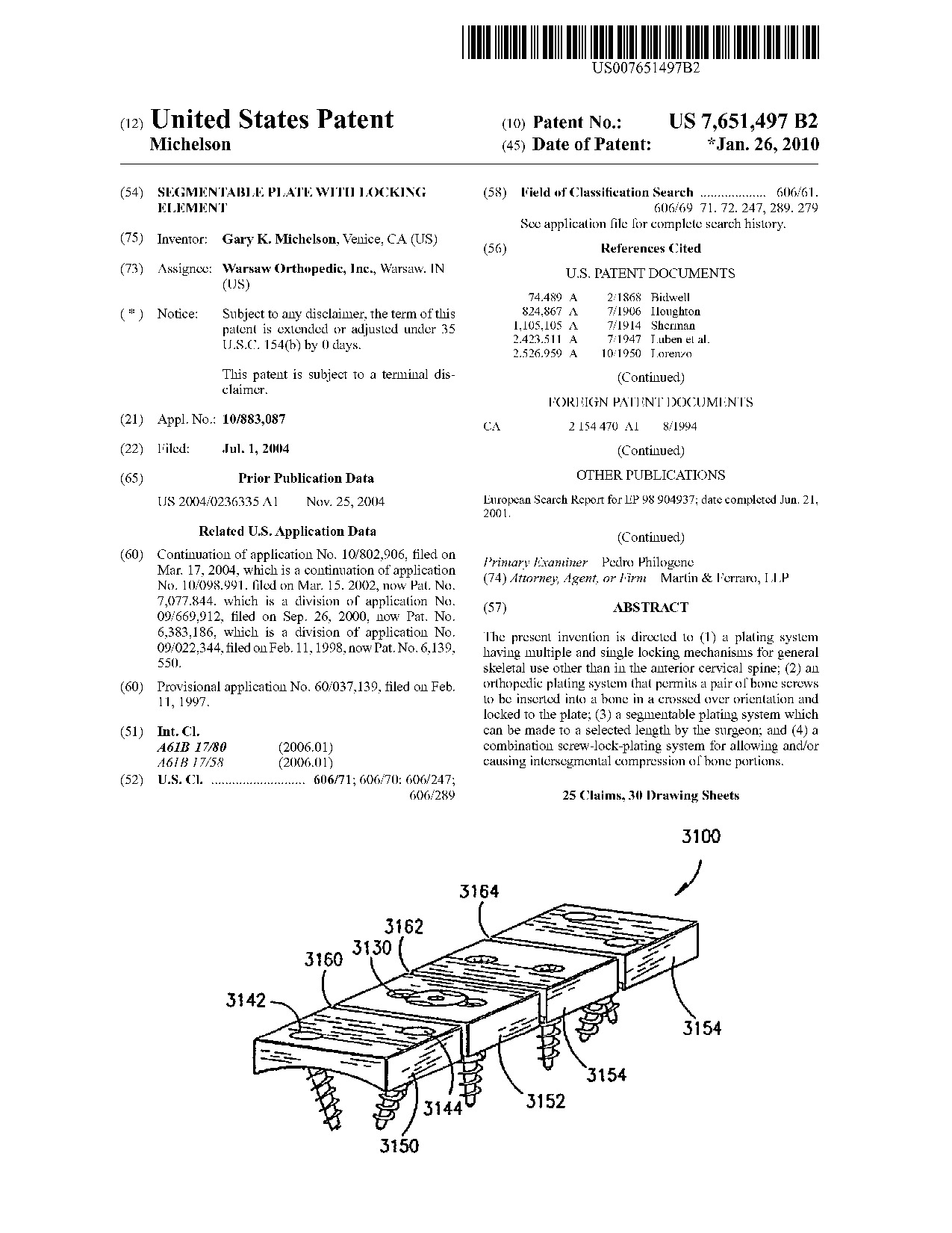 Segmentable plate with locking element - Patent 7,651,497
