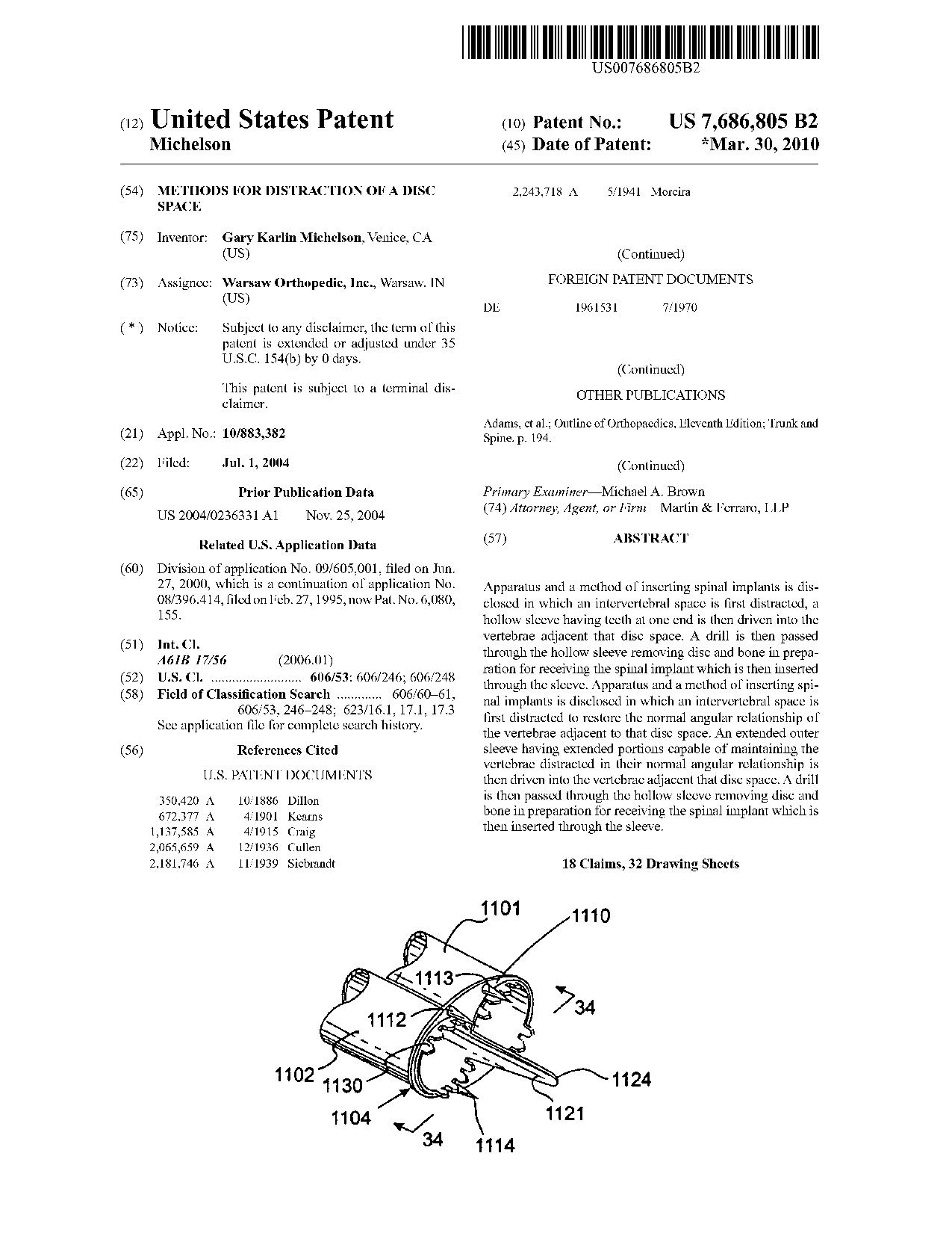 Methods for distraction of a disc space - Patent 7,686,805