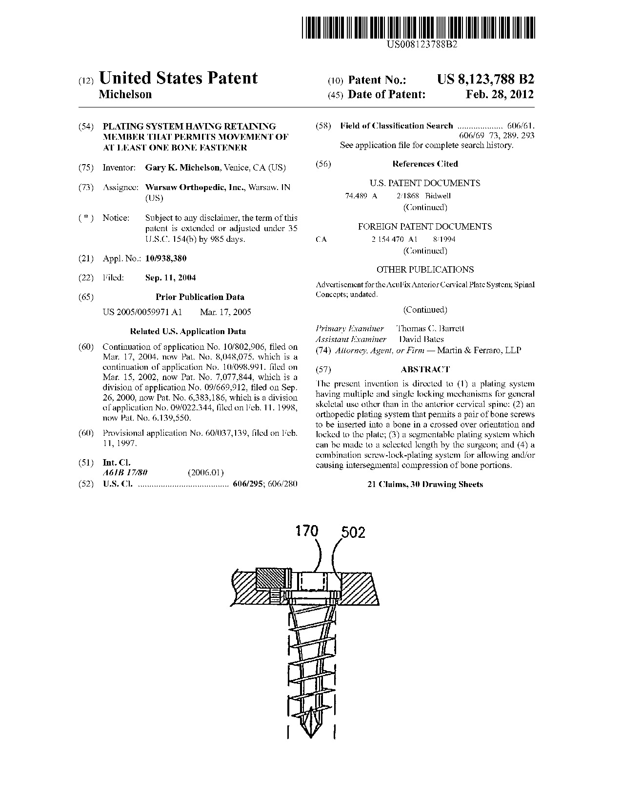 Plating system having retaining member that permits movement of at least     one bone fastener - Patent 8,123,788