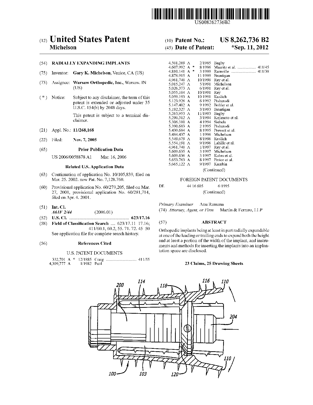 Radially expanding implants - Patent 8,262,736