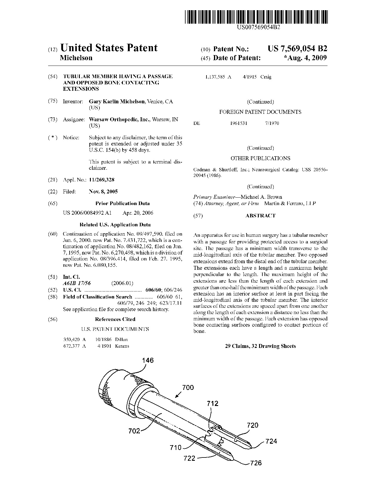 Tubular member having a passage and opposed bone contacting extensions - Patent 7,569,054