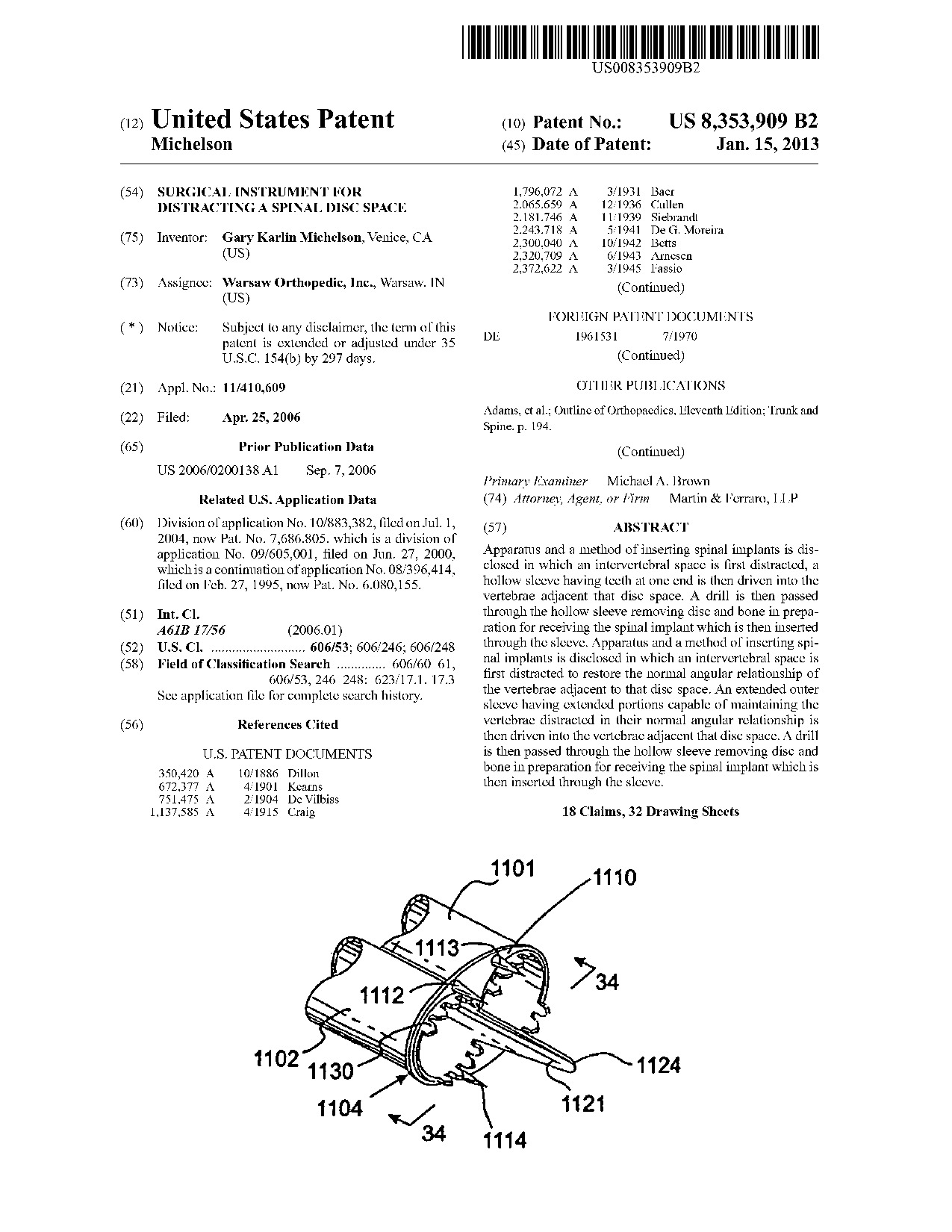 Surgical instrument for distracting a spinal disc space - Patent 8,353,909