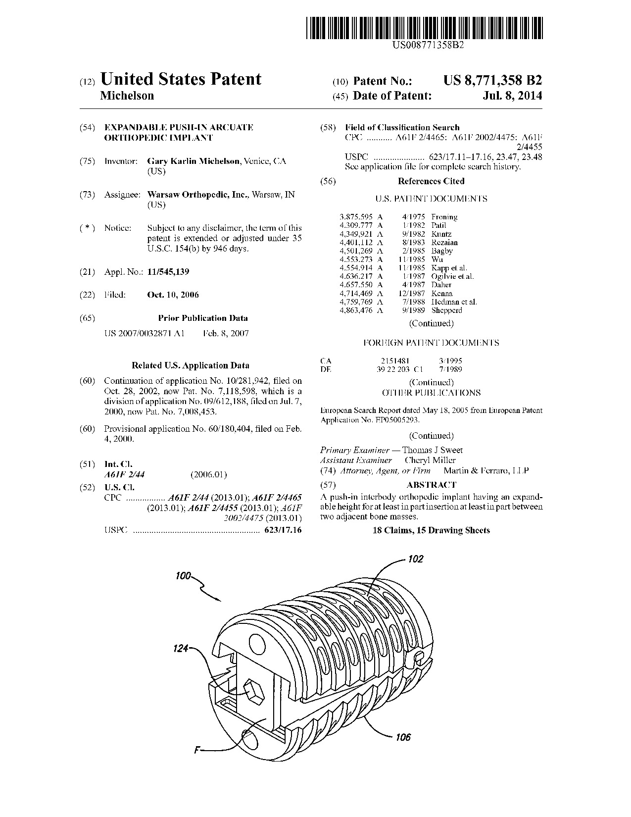 Expandable push-in arcuate orthopedic implant - Patent 8,771,358
