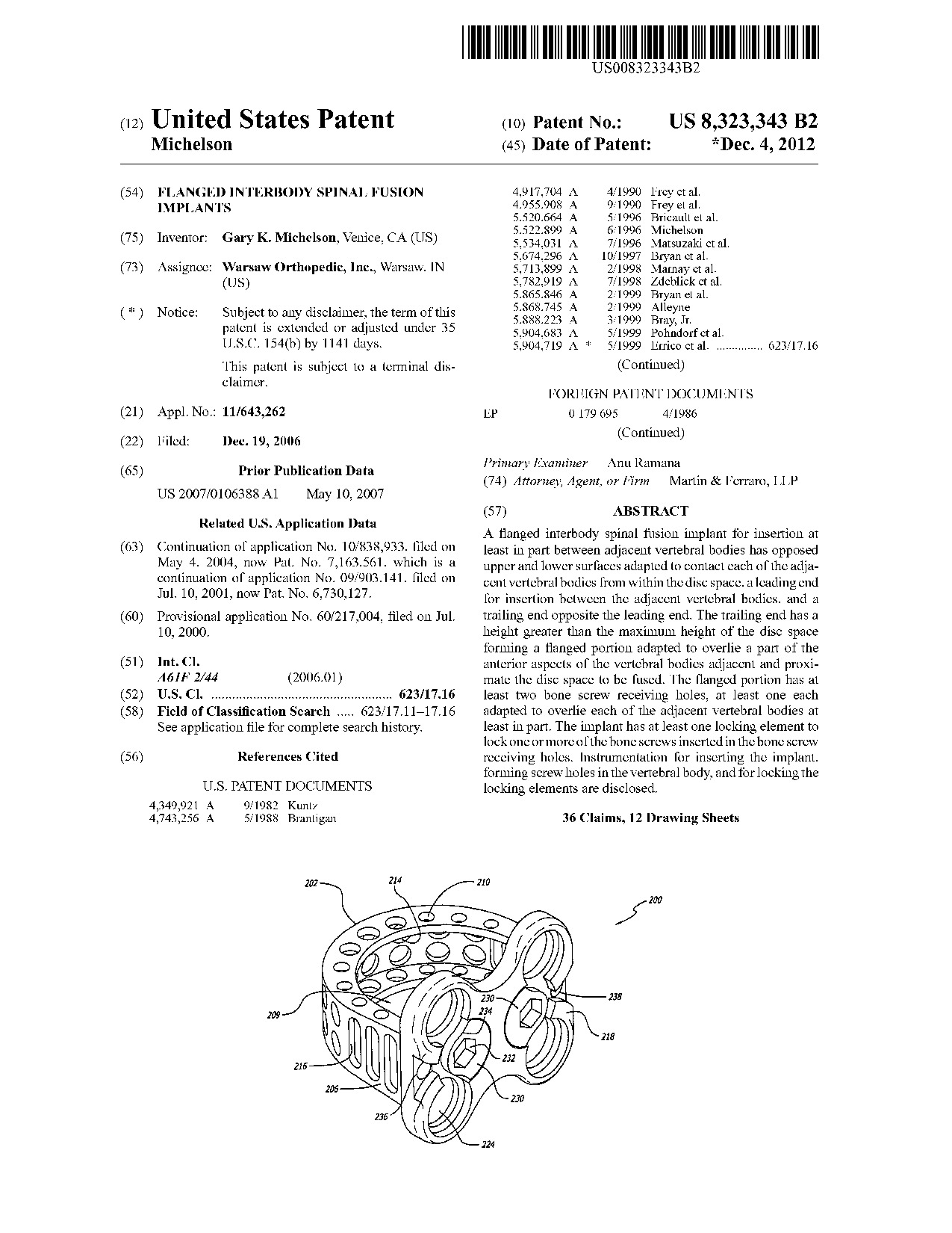 Flanged interbody spinal fusion implants - Patent 8,323,343