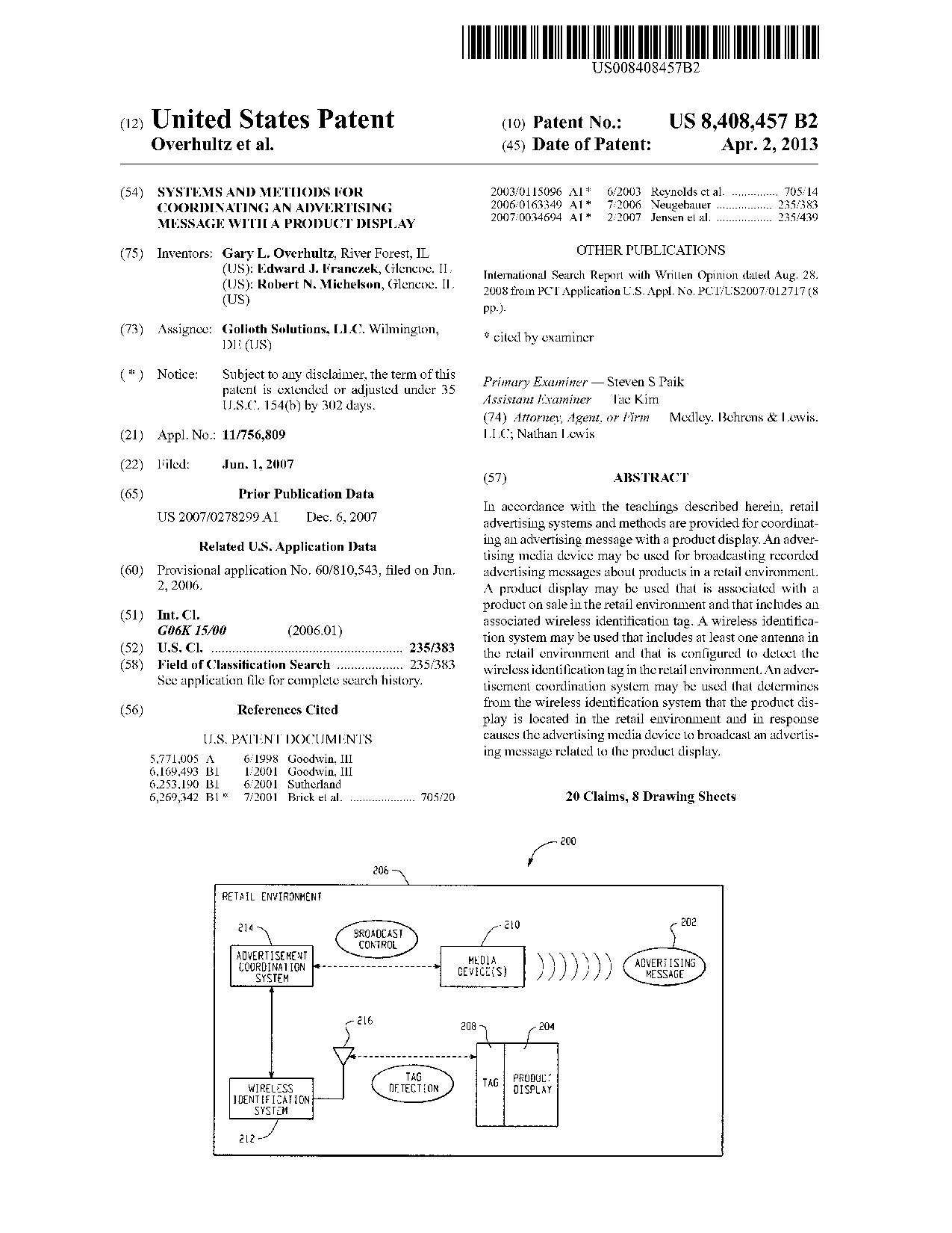 Systems and methods for coordinating an advertising message with a product     display - Patent 8,408,457