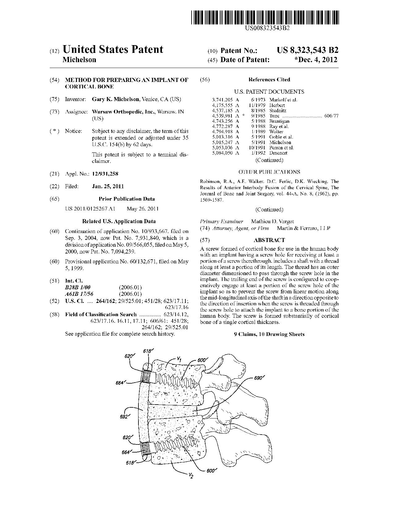 Method for preparing an implant of cortical bone - Patent 8,323,543