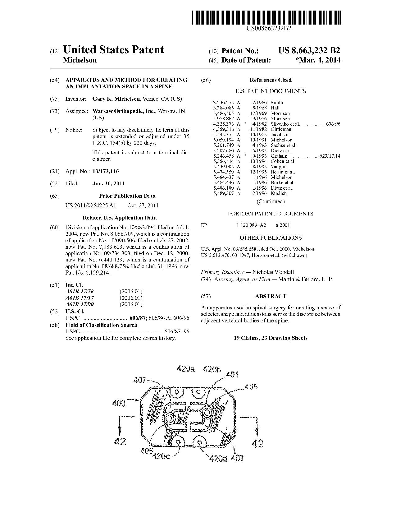 Apparatus and method for creating an implantation space in a spine - Patent 8,663,232