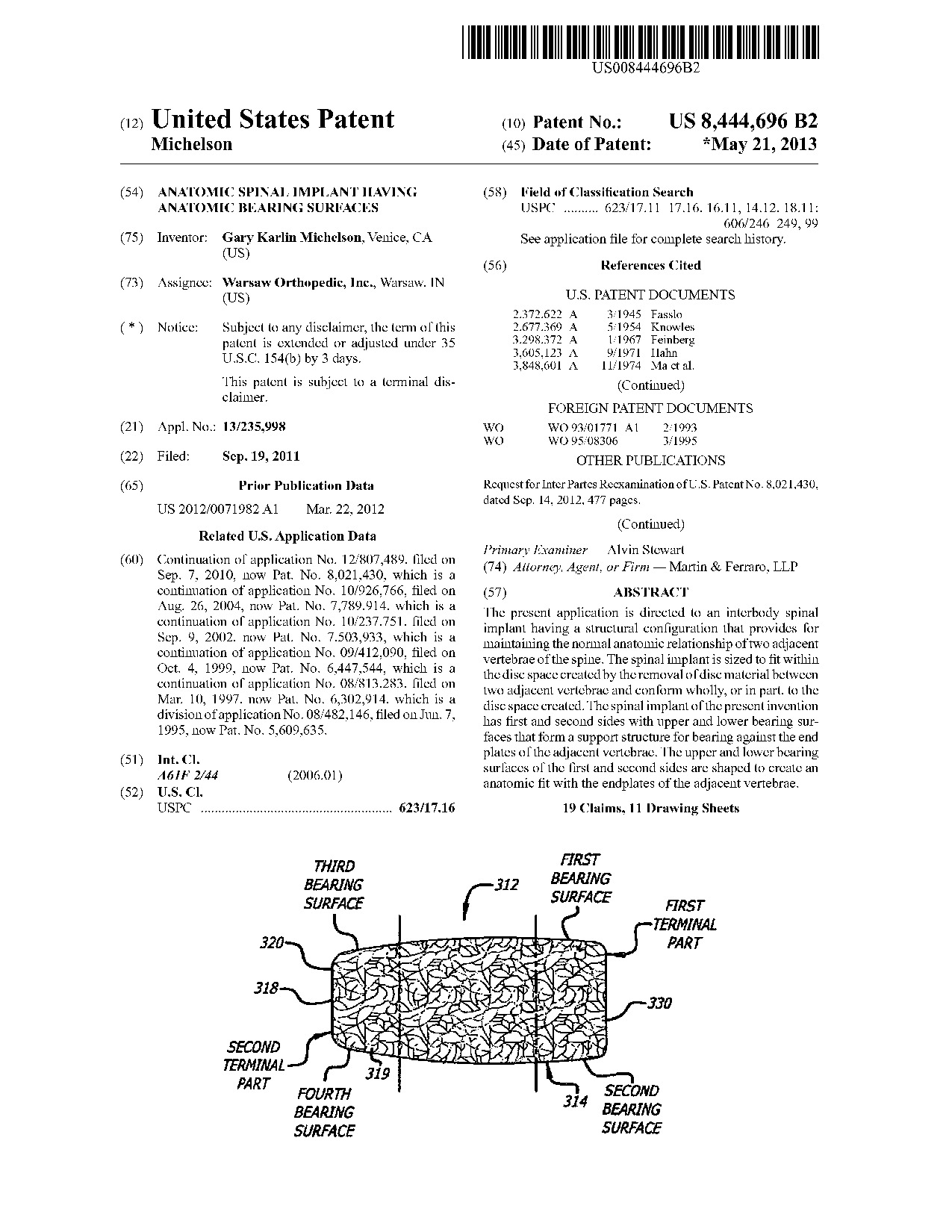 Anatomic spinal implant having anatomic bearing surfaces - Patent 8,444,696