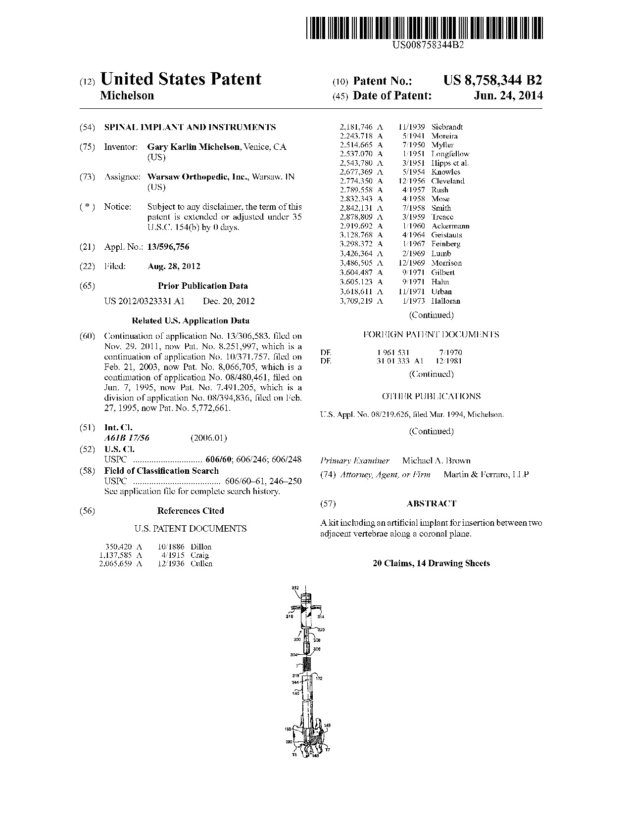 Spinal implant and instruments - Patent 8,758,344