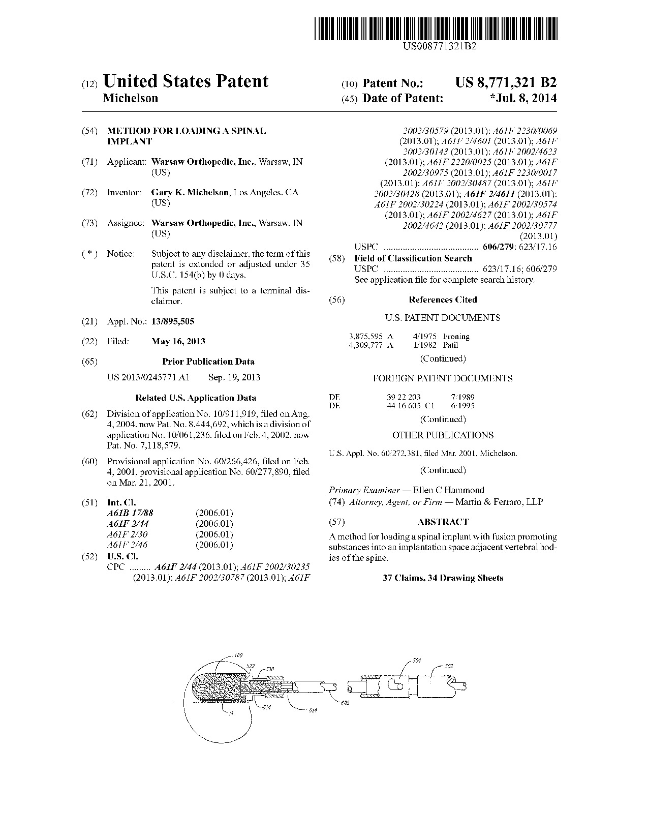 Method for loading a spinal implant - Patent 8,771,321