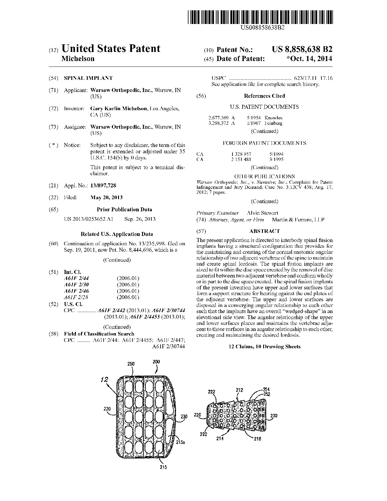 Spinal implant - Patent 8,858,638